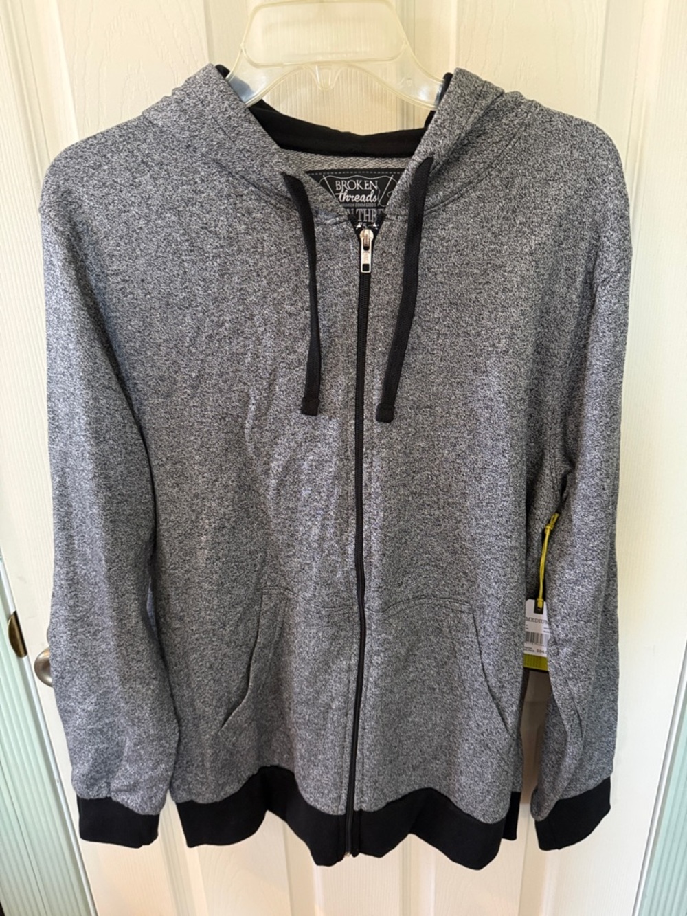 Broken Threads Gray Zip-Up Hoodie with Black Trim, unisex